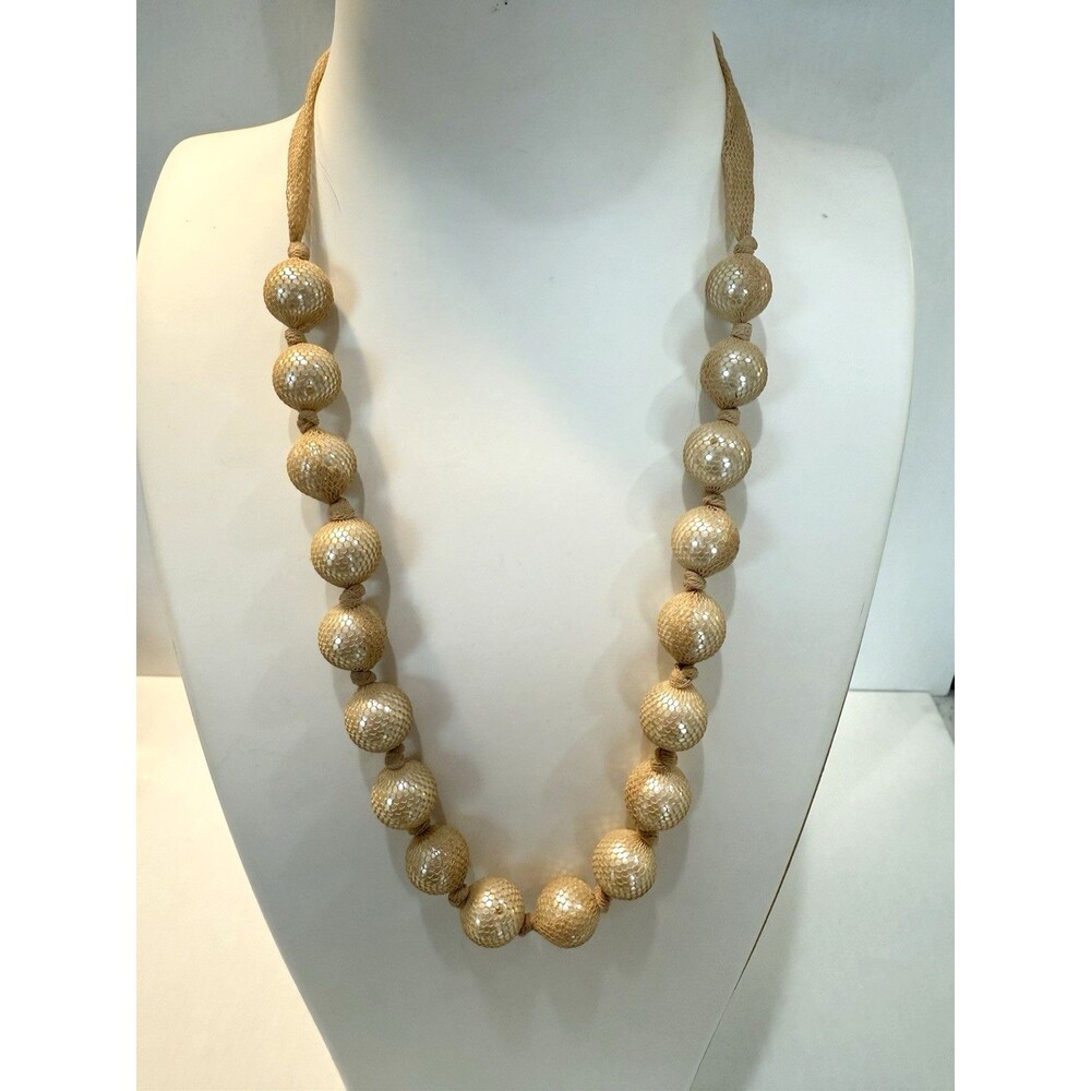 Vintage 50's Faux Pearl Mesh Net Wrap Bead Necklace Classic Women's Jewelry 22"